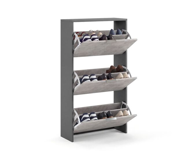 Zapatero de 3 puertas abatibles en gris grafito y gris cemento 60x113 cm remi