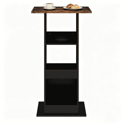 Mesa alta quadrada 60x60x109 cm - 2 em 1, estilo bar, multifuncional - PretoCastanho rústico