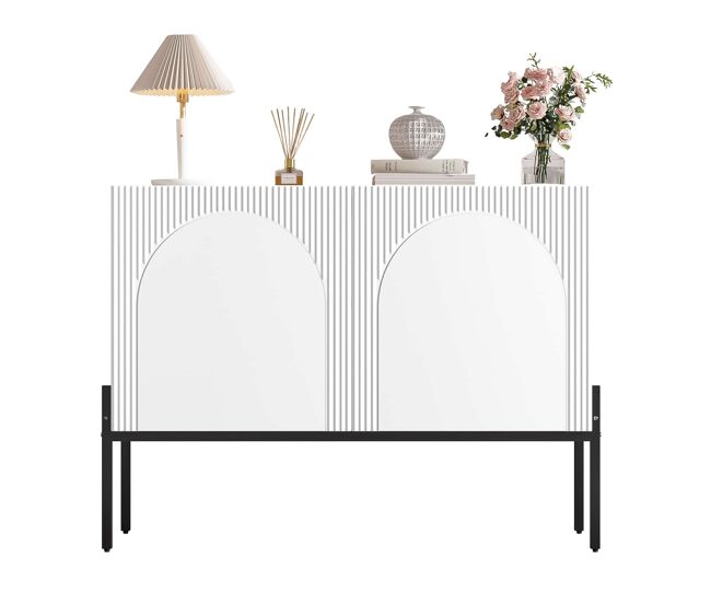 Aparador 100x75x40 cm - 2 puertas, patas metálicas, diseño de líneas curvas, estilo moderno minimalista - blanco