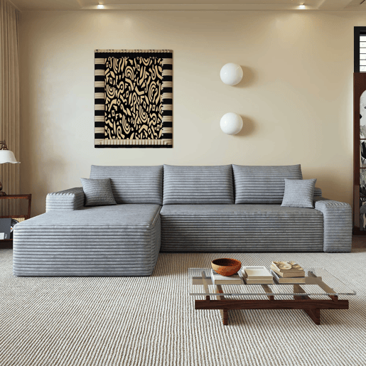 Sofá modular de canto de 270 cm - chaise longue em L, assento profundo, modular compacto - Cinzento Sofá modular de canto de 270 cm - chaise longue em L, assento profundo, modular compacto - Cinzento