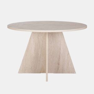Well Home Mesa de Jantar Palawan Ø120x75 cm Acabamento Travertino, Design Moderno Redondo, Tampo de 25 mm em Melamina, Montagem Fácil