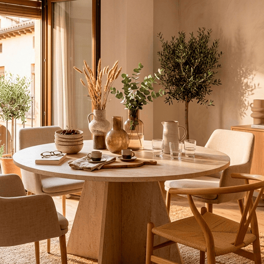 Well Home Mesa de Jantar Palawan Ø120x75 cm Acabamento Travertino, Design Moderno Redondo, Tampo de 25 mm em Melamina, Montagem Fácil Well Home Mesa de Jantar Palawan Ø120x75 cm Acabamento Travertino, Design Moderno Redondo, Tampo de 25 mm em Melamina, Montagem Fácil