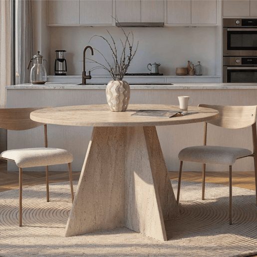 Well Home Mesa de Jantar Palawan Ø120x75 cm Acabamento Travertino, Design Moderno Redondo, Tampo de 25 mm em Melamina, Montagem Fácil Well Home Mesa de Jantar Palawan Ø120x75 cm Acabamento Travertino, Design Moderno Redondo, Tampo de 25 mm em Melamina, Montagem Fácil