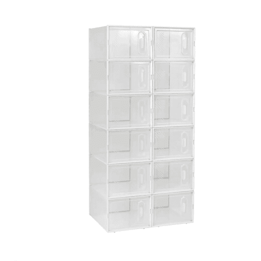 Organizador modular de sapatos com 12 peças u2013 empilhável, organizador multifuncional para sapatos, livros e brinquedos u2013 transparente e branco Organizador modular de sapatos com 12 peças u2013 empilhável, organizador multifuncional para sapatos, livros e brinquedos u2013 transparente e branco