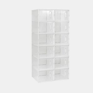 Organizador modular de sapatos com 12 peças u2013 empilhável, organizador multifuncional para sapatos, livros e brinquedos u2013 transparente e branco