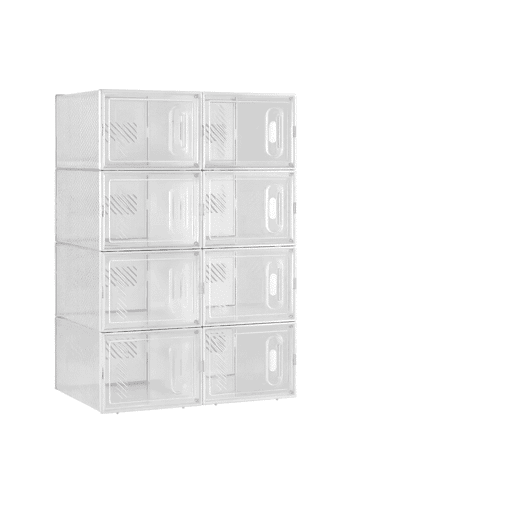 Organizador Modular de Sapatos com 8 Cubos - Empilhável, Organizador Multifuncional para Sapatos e Arrumação - Branco e Transparente