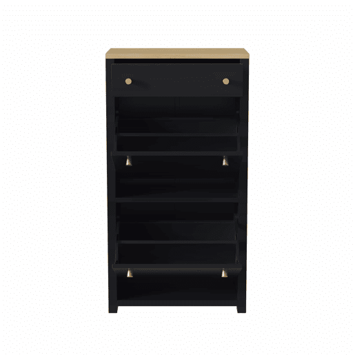Armário 50 × 24 × 95 cm u2014 com 1 gaveta, 2 portas basculantes, prateleiras ajustáveis e puxadores metálicos u2014 PretoMadeira Armário 50 × 24 × 95 cm u2014 com 1 gaveta, 2 portas basculantes, prateleiras ajustáveis e puxadores metálicos u2014 PretoMadeira