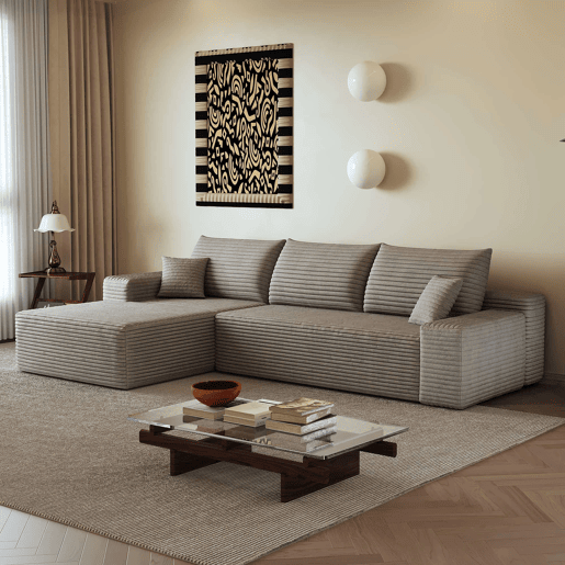 Sofá modular de canto de 270 cm u2013 design moderno com chaise longue em L, assento profundo, compacto u2013 Camel Sofá modular de canto de 270 cm u2013 design moderno com chaise longue em L, assento profundo, compacto u2013 Camel