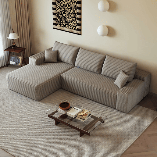 Sofá modular de canto de 270 cm u2013 design moderno com chaise longue em L, assento profundo, compacto u2013 Camel Sofá modular de canto de 270 cm u2013 design moderno com chaise longue em L, assento profundo, compacto u2013 Camel