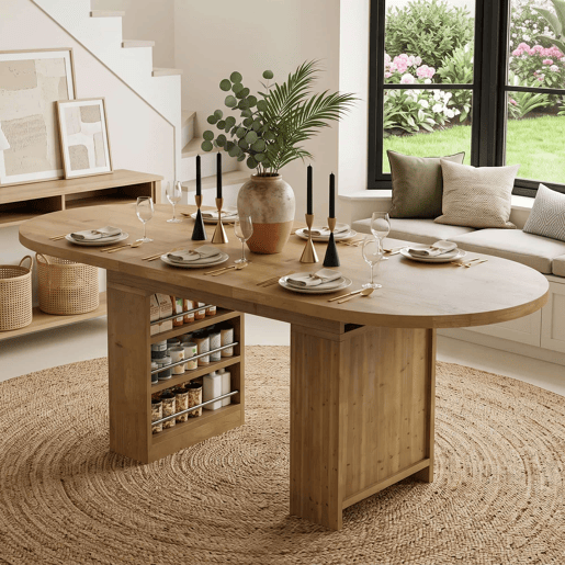 Mesa de jantar extensível 150200 x 90 cm u2014 com espaço de arrumação, tampo espesso, estilo nórdico u2014 cor de carvalho Mesa de jantar extensível 150200 x 90 cm u2014 com espaço de arrumação, tampo espesso, estilo nórdico u2014 cor de carvalho