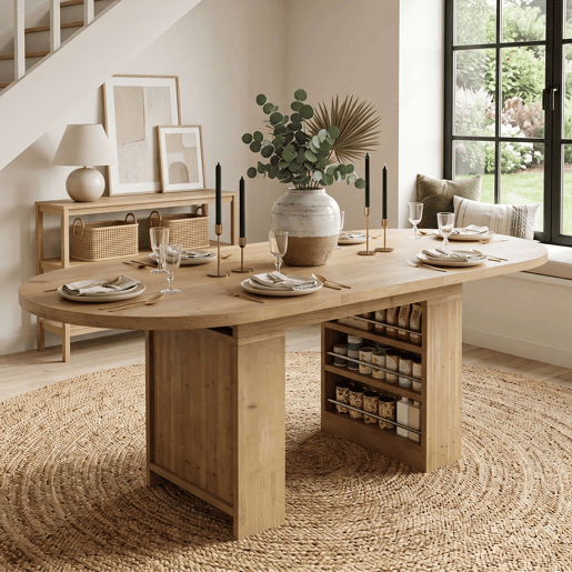 Mesa de jantar extensível 150200 x 90 cm u2014 com espaço de arrumação, tampo espesso, estilo nórdico u2014 cor de carvalho Mesa de jantar extensível 150200 x 90 cm u2014 com espaço de arrumação, tampo espesso, estilo nórdico u2014 cor de carvalho