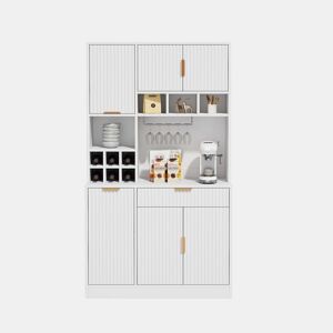 Aparador alto para sala de jantar 100 x 40 x 175 cm u2014 arrumação em várias camadas com tomada integrada, portas USB-C e USB-A, suporte para copos e garrafeira u2014 branco