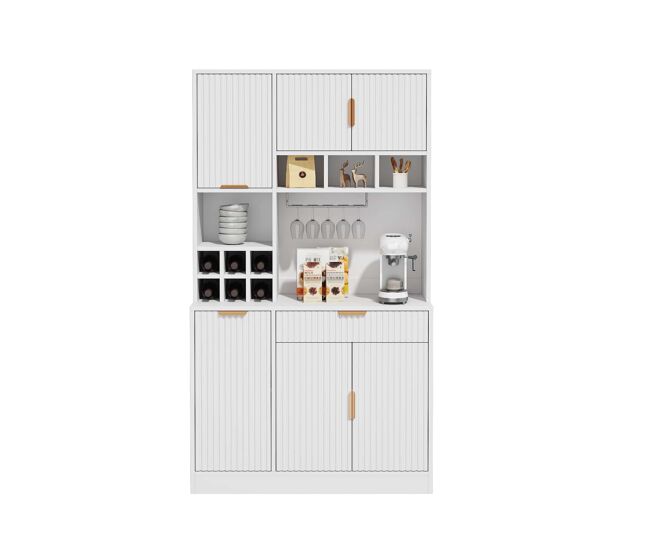 Aparador alto de comedor 100x40x175 cm - almacenamiento multicapa con enchufe integrado, puertos usb-c y usb-a, soporte para copas y botellero -