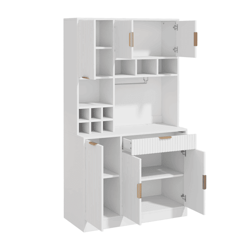 Aparador alto para sala de jantar 100 x 40 x 175 cm u2014 arrumação em várias camadas com tomada integrada, portas USB-C e USB-A, suporte para copos e garrafeira u2014 branco Aparador alto para sala de jantar 100 x 40 x 175 cm u2014 arrumação em várias camadas com tomada integrada, portas USB-C e USB-A, suporte para copos e garrafeira u2014 branco