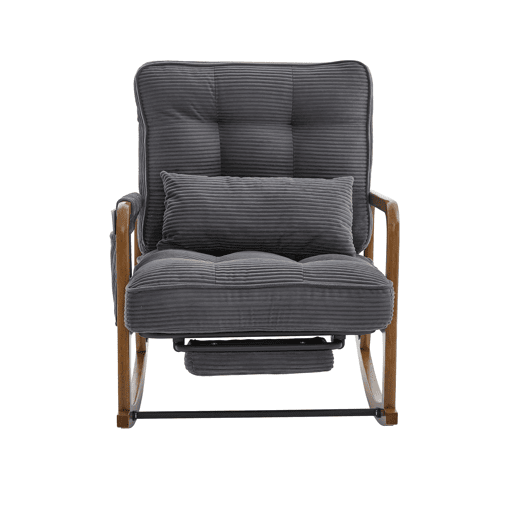 Cadeirão de baloiço com apoio para os pés - revestimento em bombazina, ergonómico, com bolso lateral, almofada lombar e encosto reclinável - cinzento Cadeirão de baloiço com apoio para os pés - revestimento em bombazina, ergonómico, com bolso lateral, almofada lombar e encosto reclinável - cinzento