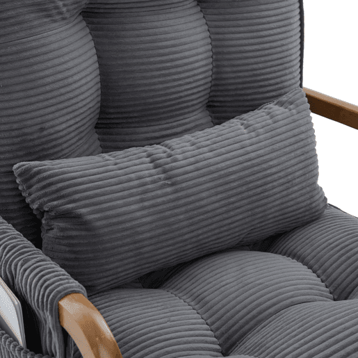 Cadeirão de baloiço com apoio para os pés - revestimento em bombazina, ergonómico, com bolso lateral, almofada lombar e encosto reclinável - cinzento Cadeirão de baloiço com apoio para os pés - revestimento em bombazina, ergonómico, com bolso lateral, almofada lombar e encosto reclinável - cinzento