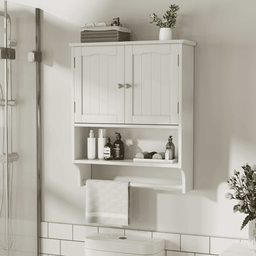 Armário de casa de banho com 2 prateleiras - com toalheiro de parede, ajustável, para cozinha e casa de banho - Branco Armário de casa de banho com 2 prateleiras - com toalheiro de parede, ajustável, para cozinha e casa de banho - Branco