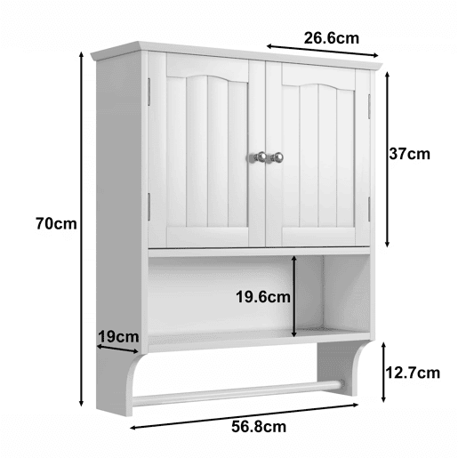 Armário de casa de banho com 2 prateleiras - com toalheiro de parede, ajustável, para cozinha e casa de banho - Branco Armário de casa de banho com 2 prateleiras - com toalheiro de parede, ajustável, para cozinha e casa de banho - Branco