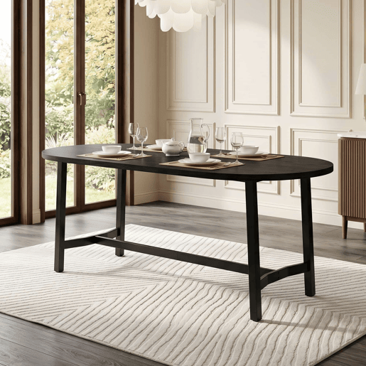Mesa de jantar 180 x 80 x 75 cm u2014 estilo simples, cantos arredondados, pernas de ferro, para 6 a 8 pessoas u2014 preta