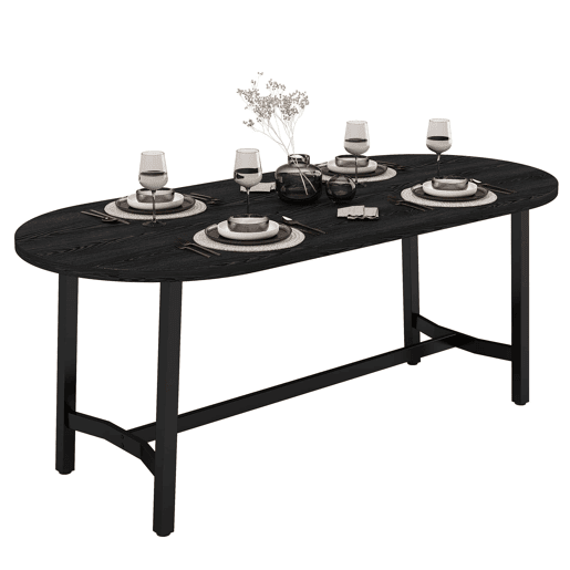 Mesa de jantar 180 x 80 x 75 cm u2014 estilo simples, cantos arredondados, pernas de ferro, para 6 a 8 pessoas u2014 preta