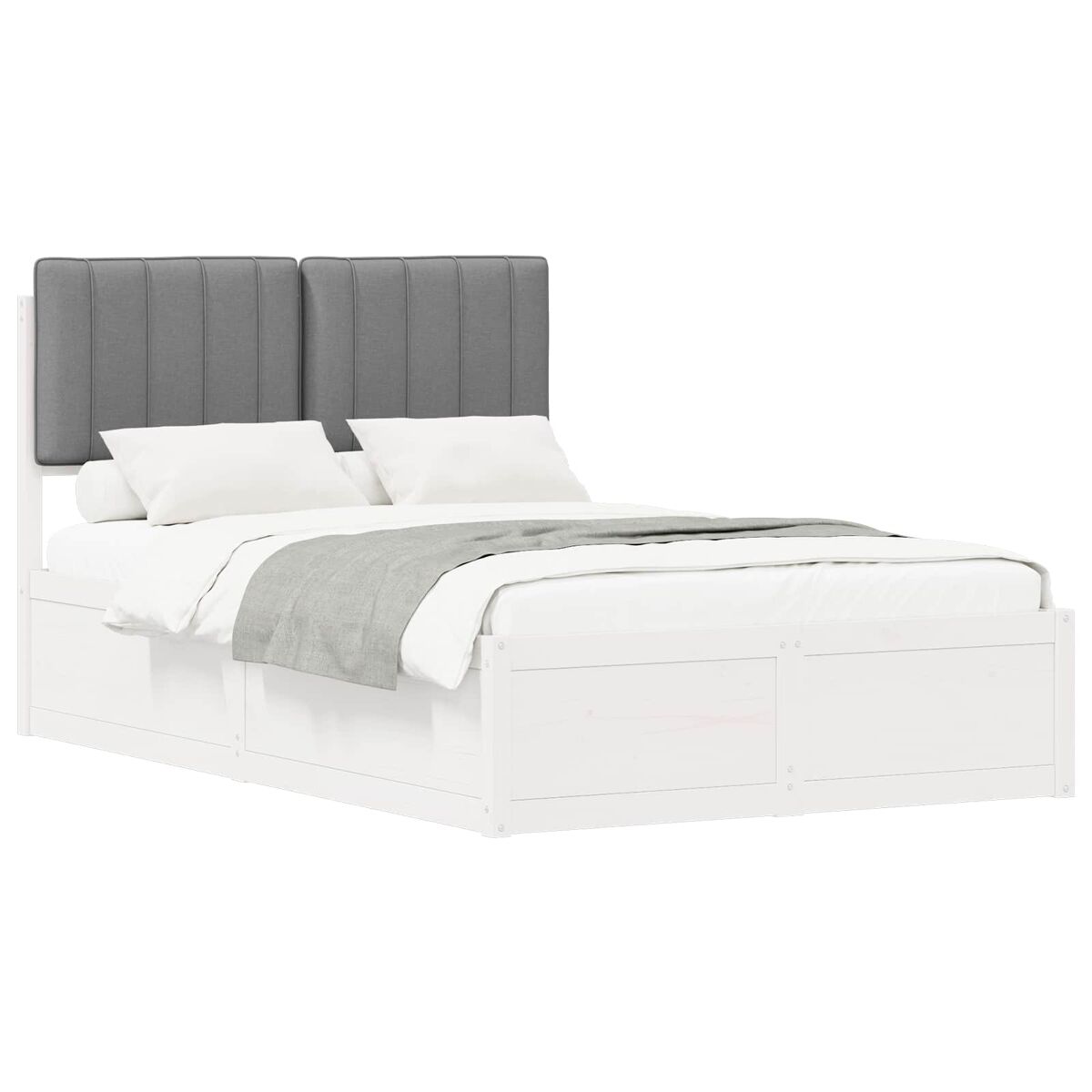 Estructura de cama matrimonial estilo con cabecera tapizada gris claro