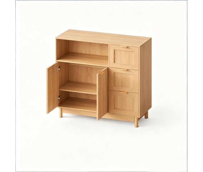 Aparador de salón 90 cm - armario de almacenamiento espacioso multifuncional para cocina y comedor - madera