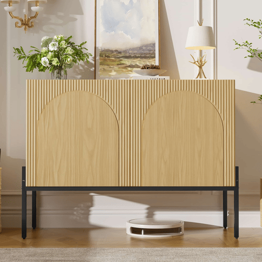 Aparador 100 x 75 x 40 cm - 2 portas, pés metálicos, design com linhas curvas, estilo moderno minimalista - Natural Aparador 100 x 75 x 40 cm - 2 portas, pés metálicos, design com linhas curvas, estilo moderno minimalista - Natural