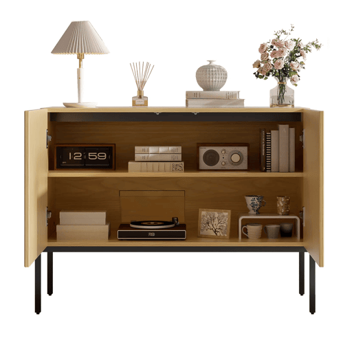 Aparador 100 x 75 x 40 cm - 2 portas, pés metálicos, design com linhas curvas, estilo moderno minimalista - Natural Aparador 100 x 75 x 40 cm - 2 portas, pés metálicos, design com linhas curvas, estilo moderno minimalista - Natural