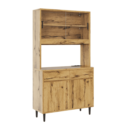 Aparador alto para sala de jantar 100 x 40 x 185 cm u2014 amplo espaço de arrumação, tomadas integradas, portas USB-C e USB-A, faixa LED multicolorida u2014 carvalho Aparador alto para sala de jantar 100 x 40 x 185 cm u2014 amplo espaço de arrumação, tomadas integradas, portas USB-C e USB-A, faixa LED multicolorida u2014 carvalho
