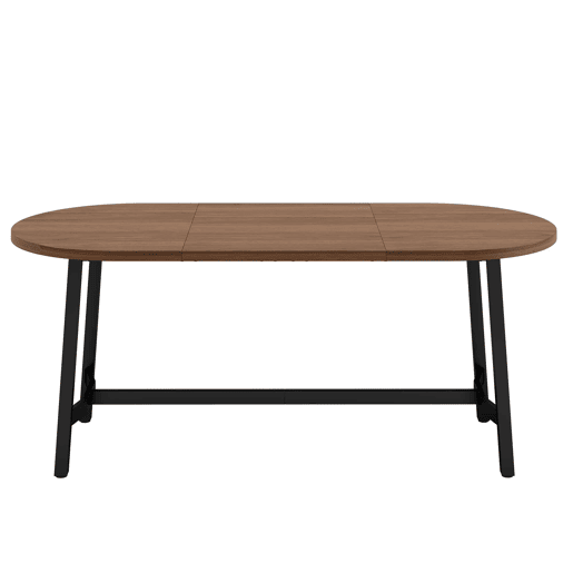 Mesa de jantar 180 x 80 x 75 cm u2014 cantos arredondados, estilo simples, pernas de ferro, para 6 a 8 pessoas u2014 cor de nogueira Mesa de jantar 180 x 80 x 75 cm u2014 cantos arredondados, estilo simples, pernas de ferro, para 6 a 8 pessoas u2014 cor de nogueira