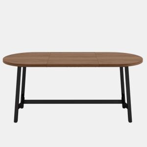Mesa de jantar 180 x 80 x 75 cm u2014 cantos arredondados, estilo simples, pernas de ferro, para 6 a 8 pessoas u2014 cor de nogueira