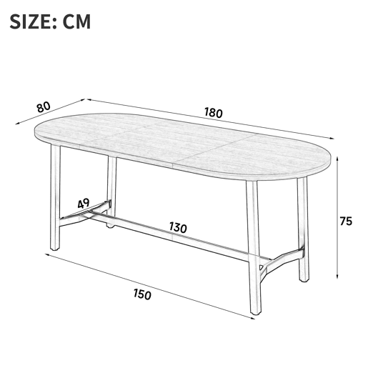 Mesa de jantar 180 x 80 x 75 cm u2014 cantos arredondados, estilo simples, pernas de ferro, para 6 a 8 pessoas u2014 cor de nogueira Mesa de jantar 180 x 80 x 75 cm u2014 cantos arredondados, estilo simples, pernas de ferro, para 6 a 8 pessoas u2014 cor de nogueira