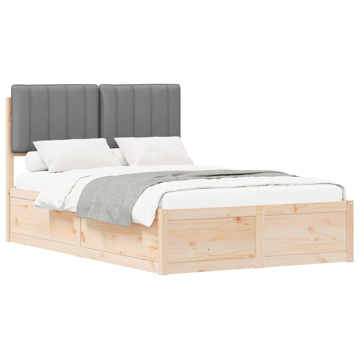 Estructura de cama matrimonial estilo con cabecera tapizada gris claro