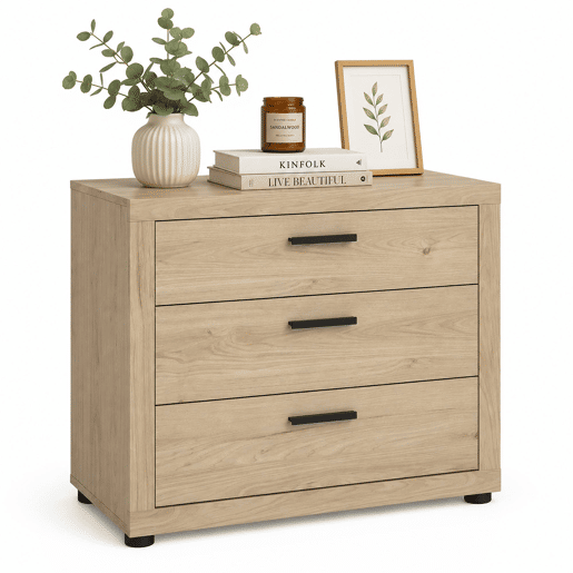 Jarama Cómoda 3 Gavetas Jackson Hickory 77x42x67 cm  Cómoda para Quarto com Design Moderno e Acabamento Carvalho