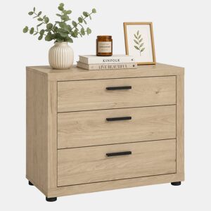 Jarama Cómoda 3 Gavetas Jackson Hickory 77x42x67 cm  Cómoda para Quarto com Design Moderno e Acabamento Carvalho