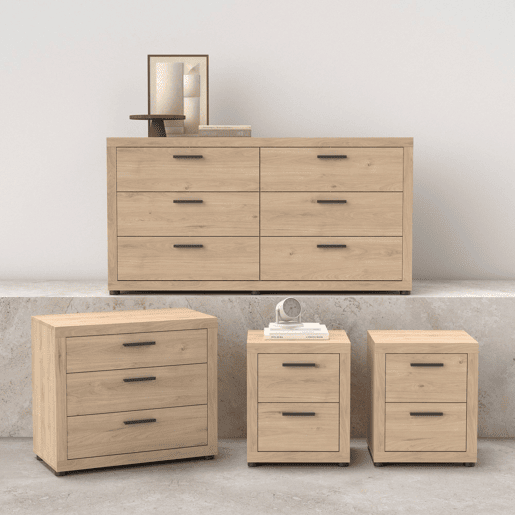 Jarama Cómoda 3 Gavetas Jackson Hickory 77x42x67 cm  Cómoda para Quarto com Design Moderno e Acabamento Carvalho