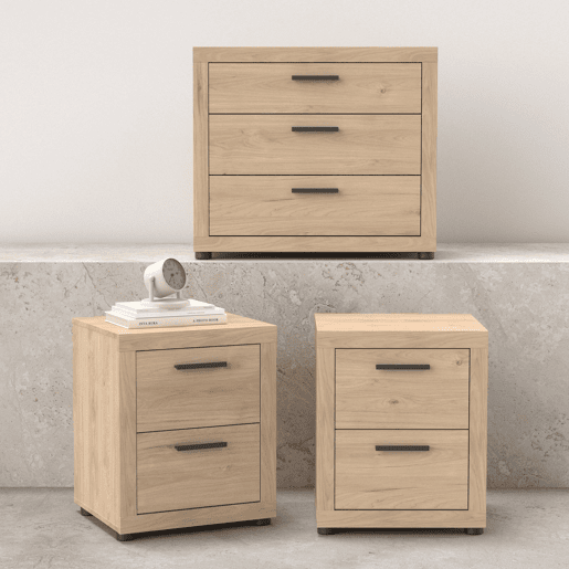 Jarama Cómoda 3 Gavetas Jackson Hickory 77x42x67 cm  Cómoda para Quarto com Design Moderno e Acabamento Carvalho