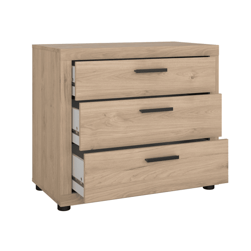 Jarama Cómoda 3 Gavetas Jackson Hickory 77x42x67 cm  Cómoda para Quarto com Design Moderno e Acabamento Carvalho