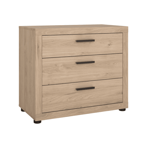 Jarama Cómoda 3 Gavetas Jackson Hickory 77x42x67 cm  Cómoda para Quarto com Design Moderno e Acabamento Carvalho