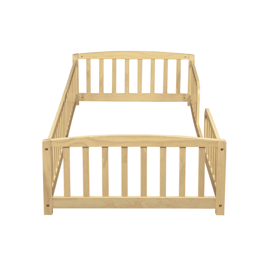Cama Montessori 90x200 cm - com grades de segurança, entrada central, madeira de pinho - natural Cama Montessori 90x200 cm - com grades de segurança, entrada central, madeira de pinho - natural