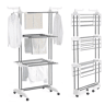 Well Home Estendal Vertical Dobrável de 3 Níveis com Rodas A.176 cm, Prateleiras Ajustáveis e 2 Suportes para Cabides com Estrutura Metálica