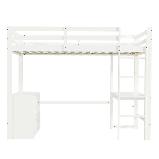 Cama alta infantil 90x200 cm - Com secretária, gaveteiro e estante, escada de 4 degraus - Branco Cama alta infantil 90x200 cm - Com secretária, gaveteiro e estante, escada de 4 degraus - Branco