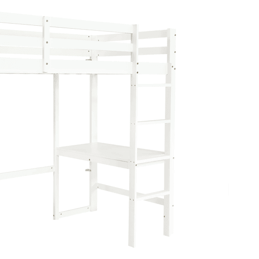 Cama alta infantil 90x200 cm - Com secretária, gaveteiro e estante, escada de 4 degraus - Branco Cama alta infantil 90x200 cm - Com secretária, gaveteiro e estante, escada de 4 degraus - Branco
