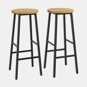Bancos de bar de 70 cm - conjunto de 2, assento com efeito de madeira, apoio para os pés duplo, pernas ajustáveis, capacidade de carga de 150 kg - preto