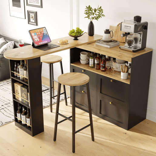 Bancos de bar de 70 cm - conjunto de 2, assento com efeito de madeira, apoio para os pés duplo, pernas ajustáveis, capacidade de carga de 150 kg - preto