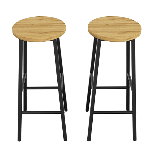 Bancos de bar de 70 cm - conjunto de 2, assento com efeito de madeira, apoio para os pés duplo, pernas ajustáveis, capacidade de carga de 150 kg - preto