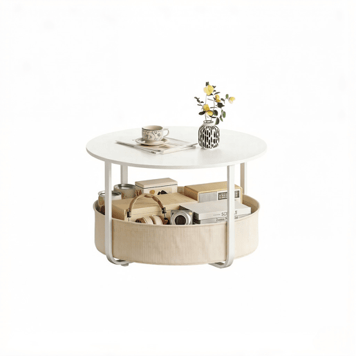 Mesa de apoio redonda - Design moderno e versátil para o sofá, sala de estar - Bege e branco Mesa de apoio redonda - Design moderno e versátil para o sofá, sala de estar - Bege e branco