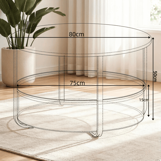 Mesa de apoio redonda - Design moderno e versátil para o sofá, sala de estar - Bege e branco Mesa de apoio redonda - Design moderno e versátil para o sofá, sala de estar - Bege e branco