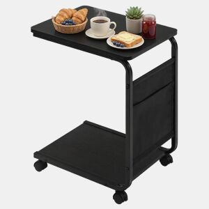 Mesa auxiliar de 50 cm - Design clássico com bolso lateral em tecido, mesa de sofá multifuncional - Preto