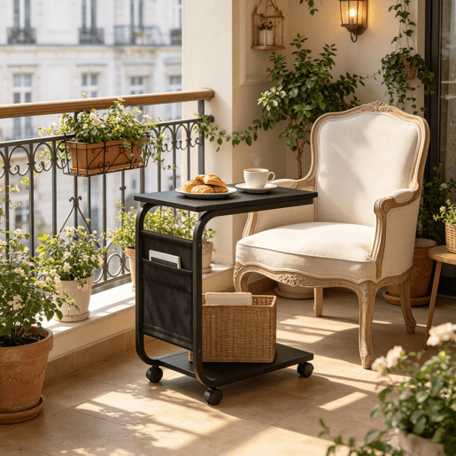 Mesa auxiliar de 50 cm - Design clássico com bolso lateral em tecido, mesa de sofá multifuncional - Preto Mesa auxiliar de 50 cm - Design clássico com bolso lateral em tecido, mesa de sofá multifuncional - Preto